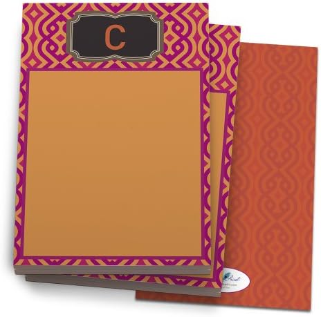 Spiced Orange and Purple 'Chains' Note Pad with 'C' Monogram. 24 Luxe Cover Stock Sheets per set. 2-pack.