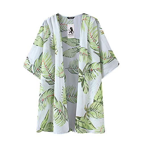 Women Casual Floral Short Sleeve Chiffon Kimono Shawl Sheer Cover Up Top - Thumbnail 5