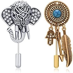 XS Accessories 2-piece Crystal Animal Duo Pin Brooch Mother's Day Gift for Woman (Elephant &amp; Dreamcatcher)