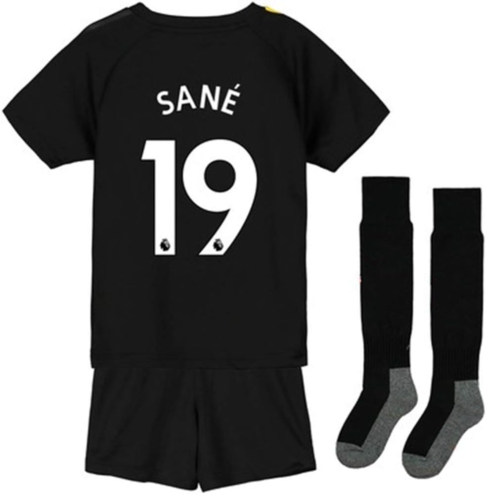 Sybabyt 2019-2020 Manchester City Leroy Sané #19 Boys/Girls Away Soccer Jersey & Short & Socks Black