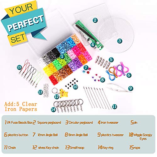 H&W 24 Colors 5mm Fuse Bead Set Compatible Kids, Add Color Number & Supply Refill Bag, 2 Tweezers, 2 Big Peg Boards, 5 Ironing Paper, Parts(WA1-Z1) - Thumbnail 3