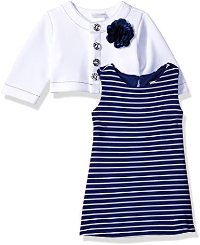Sweet Heart Rose Baby Girls' Stripe Knit Dress and Jacket Set, Navy/White, 18M