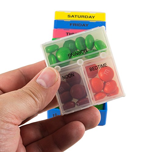 Borin-Halbich 7 Day Pill Organizer - 3 Compartment Daily Pill Boxes in Shallow Blue Tray (Made in USA)
