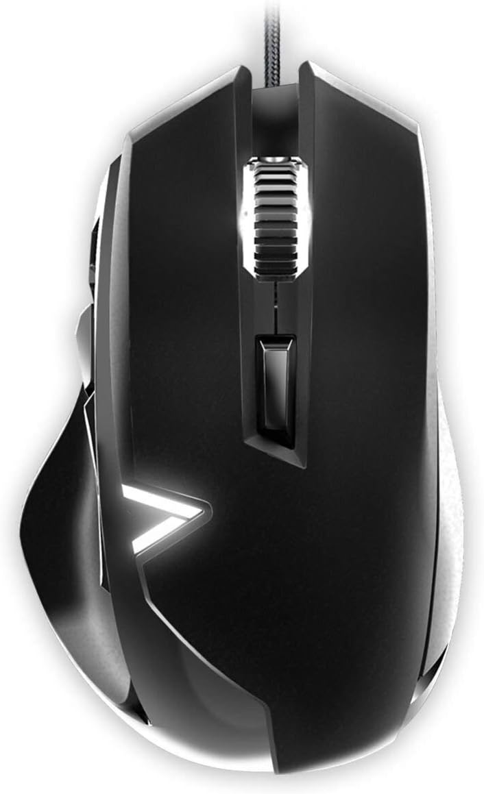 AzioAventa Backlit Gaming Mouse, 6400 DPI PixArt PMW3360 Sensor, Adjustable 8 Color Backlight, Alloy Exoskeletal Frame (GM-AVENTA-01),Black