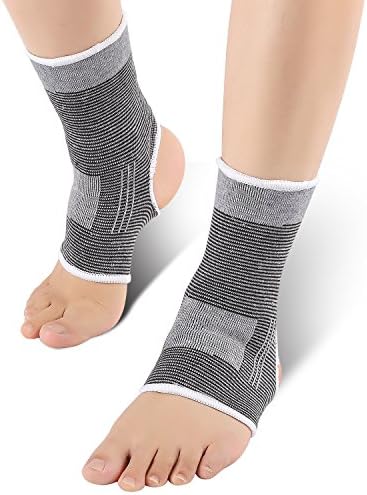2-Pack Compression Ankle Brace For Men &amp; Women-Ankle Support-Plantar Fasciitis Sock, Copper Infused Arch Support Sleeve Night Splint for Pain Relief-Idea for Running, Basketball and More (Gray)