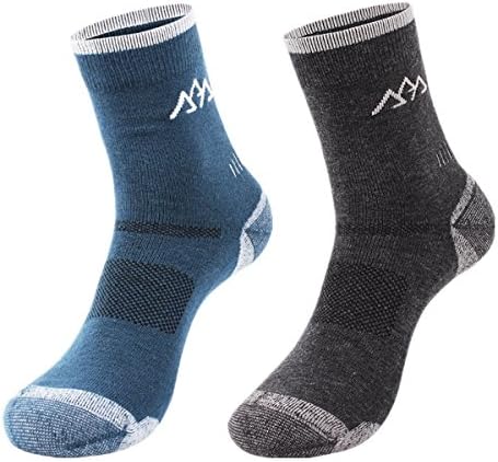 2 Pairs Merino Wool Men's Hiking Socks - Half Full Thickness For Trekking Mountaineering (Grey+Green)