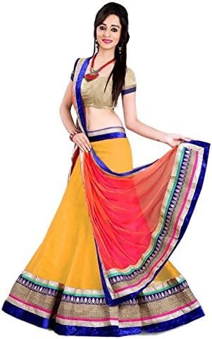 Radheshyam Enterprise Women's Net Lehenga Choli, Free Size (Unstiched), Yellow