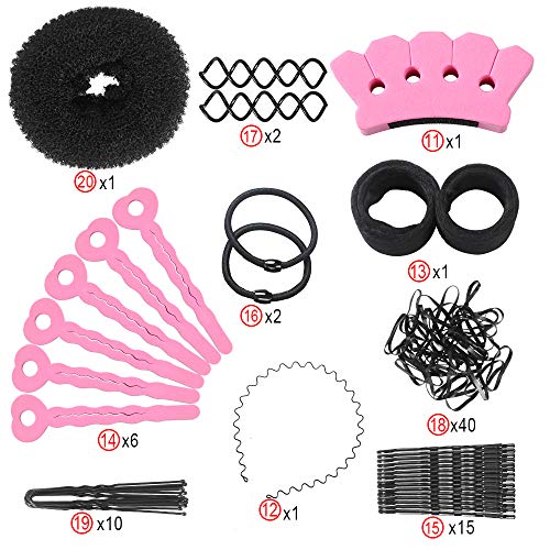 Hair Styling Set, 20 Kinds of Magic Hair Twist Styling Accessories, Donut Bun Maker Hairpins Hairbands Hair Clips Hair Braiding Tool Kit