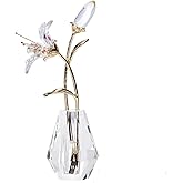 Hobbyme Crystal Tiger Lily Flowers with Crystal Vase Metal Stem Pink Lily Collectible Gifts for Women, Glass Lilium Flower Artifical Floral Figurines for Home Wedding Party Decor