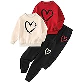 Fdqin Girls Graphic 4 Piece Outfits Heart Print Workout Hoodie and Sweatpants Fall Winter Clothing Set 4-12 Years