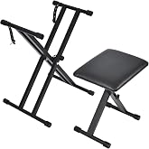 Tipatyard Keyboard Stand &amp; Bench Set, Upgrade Heavy Duty Double-X Keyboard Stand, Adjustable &amp; Portable Digital Piano Stand with Locking Straps