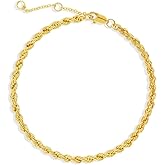BERRICLE Sterling Silver Fashion Twisted Rope Chain Bracelet for Women 3mm 6.5 inch (Yellow Gold Flashed, No Plating)