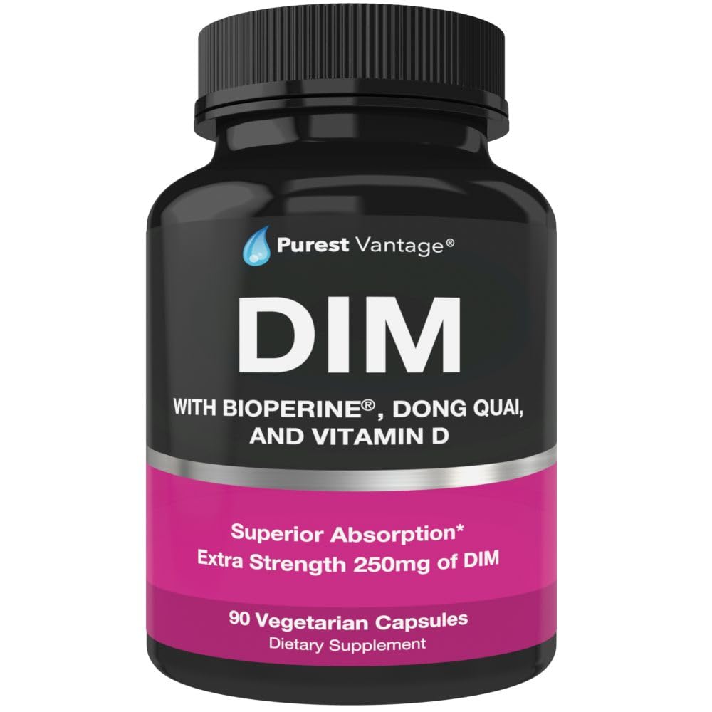 Pure DIM Supplement 250mg Diindolylmethane Plus BioPerine and Dong Quai - Hormone Balance Support for Women and Men, Menopause & Estrogen Support - 90 Vegetarian Capsules