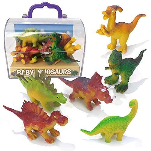 ArtCreativity Baby Dinosaur Toys with Storage Chest, Set of 6 Mini Dinos in Assorted Designs and