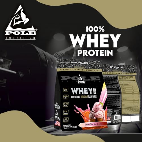 Pole Nutrition Whey Protein | Lean Muscle Shake | High Protein, Zero Sugar (1.81 Kg) | Supports Recovery & Muscle Growth (4 Lbs, NEPOLITAN ICE CREAM)