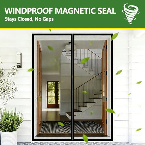 COMYESA Fly Screens for Doors – Durable Door Fly Screen Curtain with Magnetic Fly Screen Door, Hands-Free Auto Closing, No Drill Installation, 90x210cm