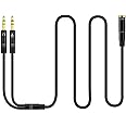 CANFON Headphone Splitter for Computer 3.5mm Female to 2 Dual 3.5mm Male Headphone Mic Audio Y Splitter Cable Smartphone Headset to PC Adapter(100CM, Black)