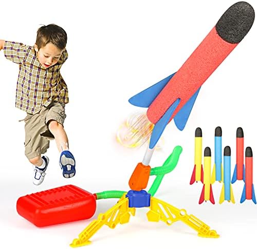 YouLoveIt Toy Rocket Launcher For Kids Jump Rocket Set Includes 6 Rockets LED Rocket Launcher Toys Air Rocket Launcher For Indoor Outdoor Fun