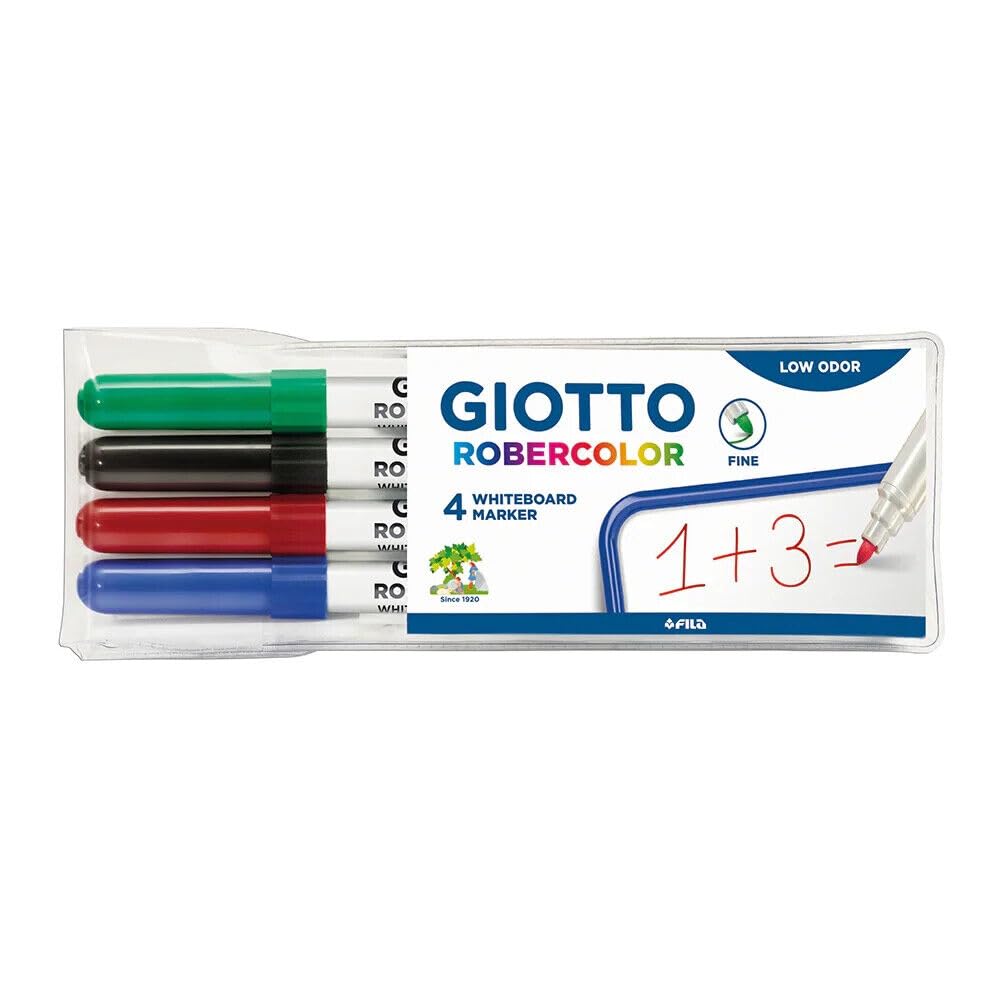 4 Giotto Whiteboard Drywipe Marker - Fine - Red Green Black Blue - Office School