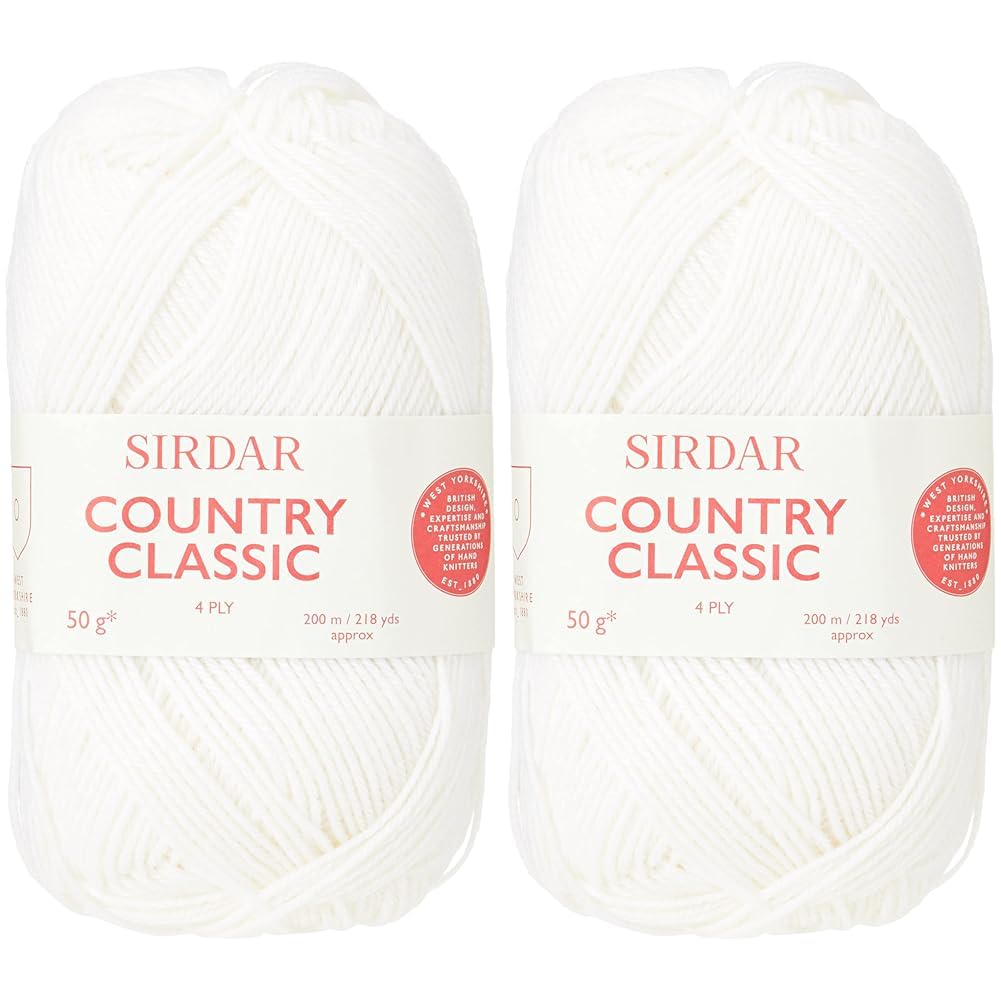 Sirdar Country Classic 4 Ply, White (950), 50g (Pack of 2)