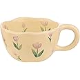VanEnjoy Ceramic Cup, Cute Coffee Mug, Strawberry Mug, Aesthetic Coffee Mug, Retro Flower Mug, Ceramic Tea, 10oz/300ml for Tea Coffee, Milk and Oatmeal