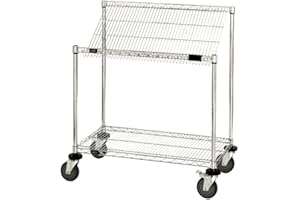 Quantum Storage Systems M1848SL34C 2-Tier Wire Shelving Work Station Cart with Slanted Top Shelf, Chrome Finish, 18" Width x 48" Length x 40" Height