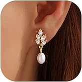 Pearl Earrings for Women, 14k Gold Plated Trendy Diamond Pearl Drop Earrings Bridal Shower Gifts Wedding jewelry for Women