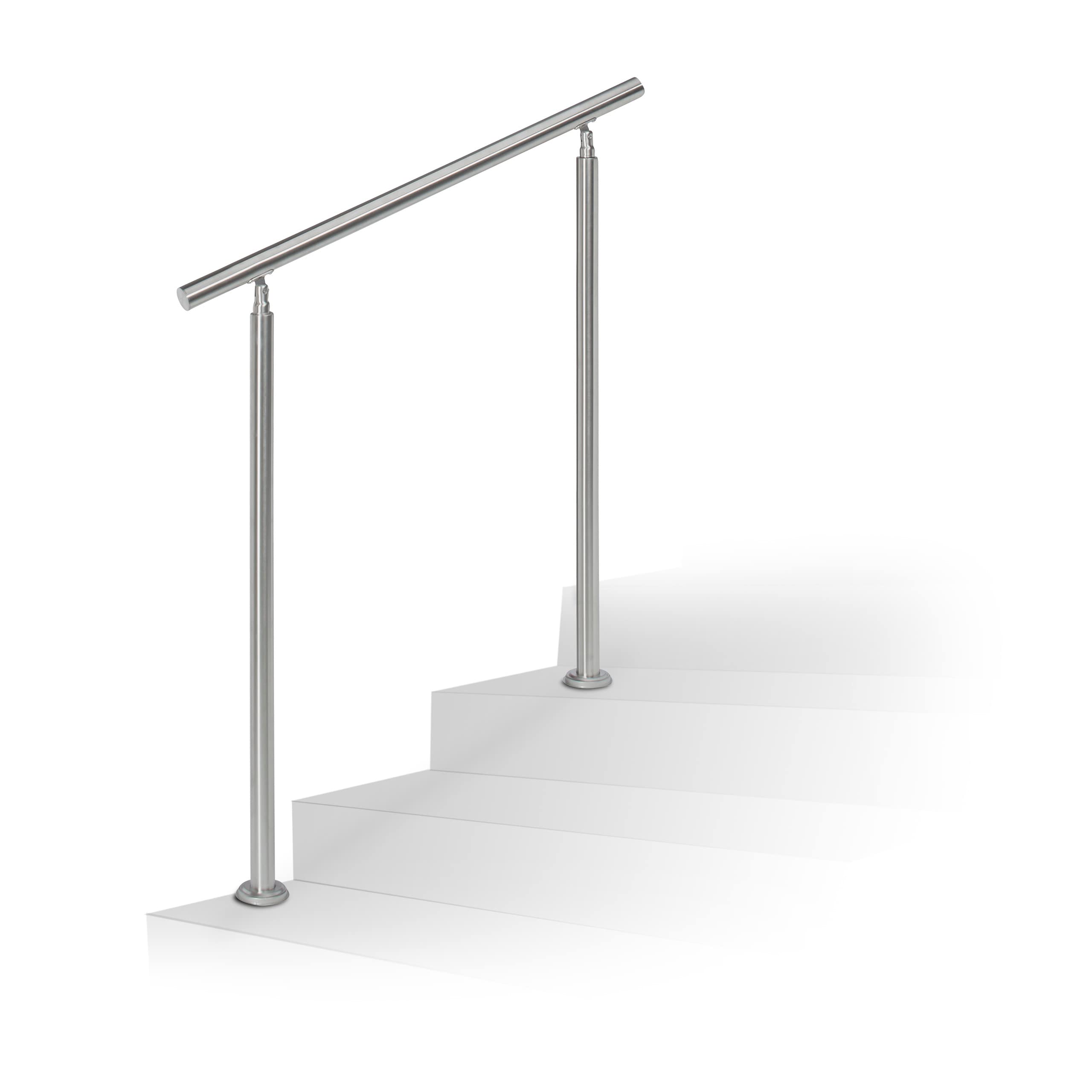 Relaxdays Stainless Steel Handrail Set, for Indoors and Outdoors, Bannister, 1.0 m Long, 2 Posts, No Crossbars, Silver
