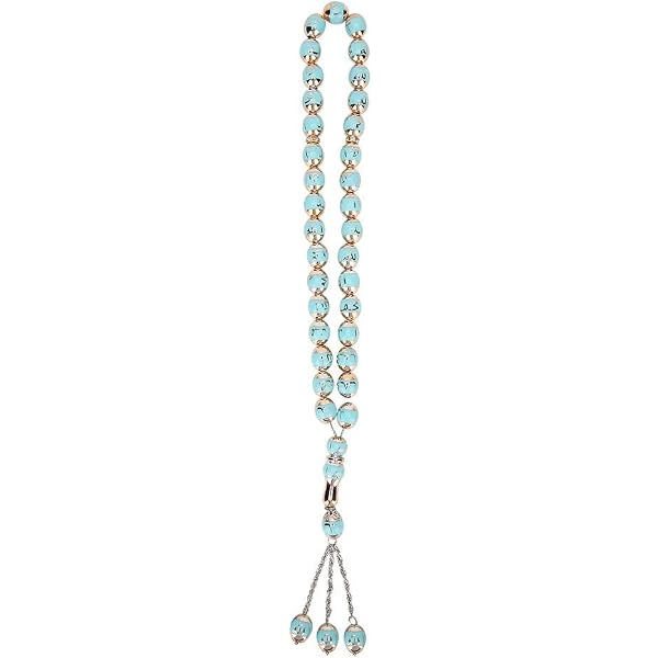 Natural Green Agate Stone Prayer Beads (Tasbih) With Blue Metal Tassel - 33/45/66/99 Bead Islamic Rosary, Muslim Mala - View #9