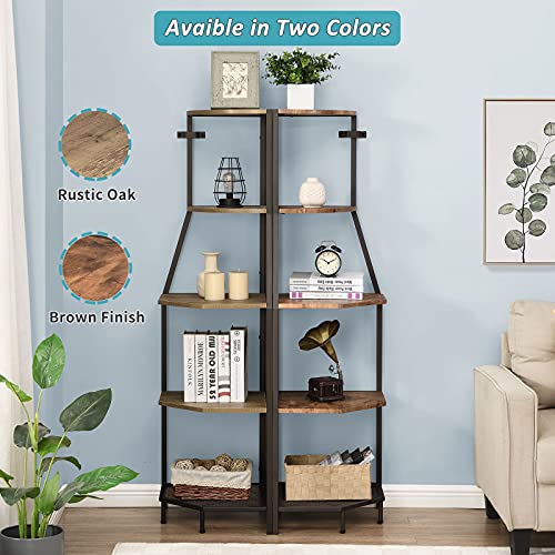 O&K FURNITURE 5Tier Tall Corner Bookshelf for Small Spaces, Industrial