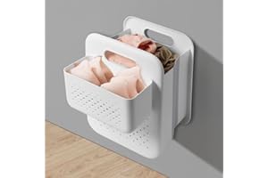 Goderewild Small Collapsible Laundry Basket, Space-Saving Wall-Mounted Hamper with Detachable Mini-Basket, Portable Hanging O