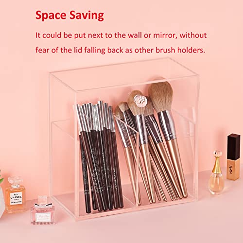 MUGFILWJ Makeup Brush Holder Clear Acrylic DustProof Makeup Storage Box With Cover Large Capacity Brush Organizer with drawer for Vanity Bathroom Bedroom Dressing Table
