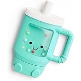 Itzy Ritzy Silicone Rattle Teether, Teething Toy w/Rattle (Travel Cup) | Features Soft Silicone, Textured Surfaces, Colorful Beads &amp; Gentle Rattle Sounds to Encourage Sensory Play &amp; Teething Relief