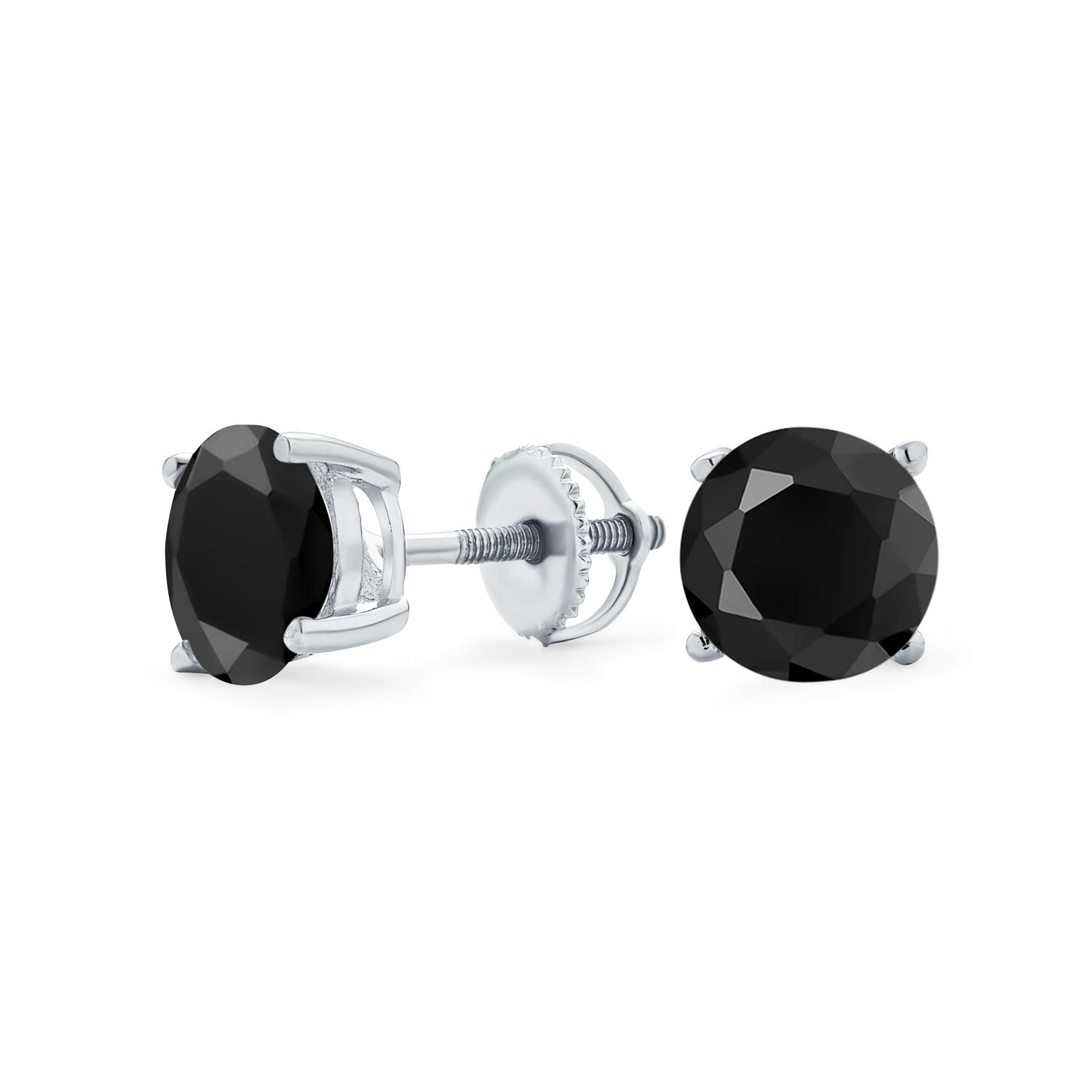 Black Round Solitaire AAA CZ Stud Earrings For Women For Men Screw back .925 Sterling Silver — image 1