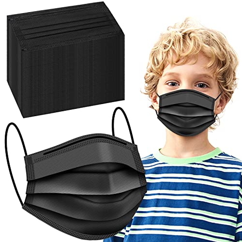 100 Pack Kids Disposable Face Masks, Black Disposable Face Masks, 3