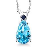Gem Stone King 14K White Gold Swiss Blue Topaz and Blue Sapphire Pendant Necklace for Women | 3.77 Cttw | Gemstone November Birthstone | Pear Shape 12X8MM | With 18 Inch Chain