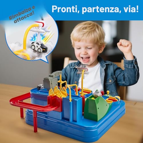 hahaland Track Cars Games Kids 3 4 5 Years Old Race Track Toy Set with Helicopter and 3 Car Educational Toys for Kids Gift