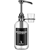 Onsogi Clear Glass Mouthwash Dispenser with Black Cup Holder and Pump, 16 Oz Rustic Boho Mouthwash Dispenser for Bathroom Farmhouse Decor - 1 Pack