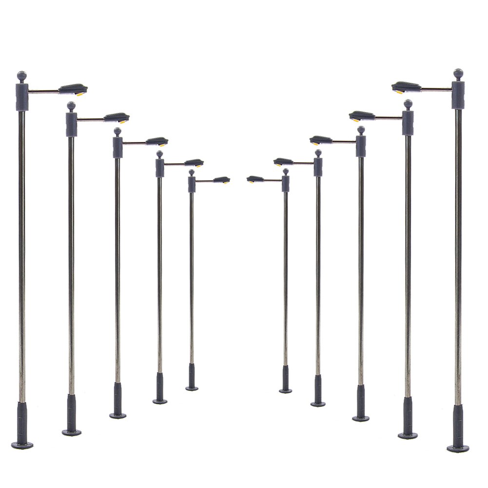 Evemodel LQS09W 10pcs Adjustable Model Railway Train Lamp Posts - Bright White LED, Steel, 3V, for OO/HO Scale