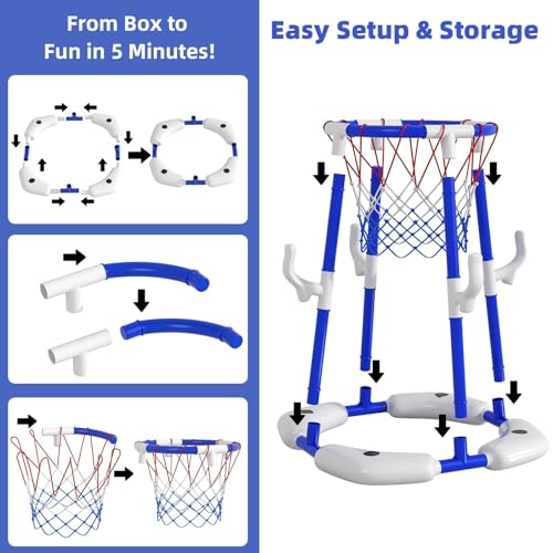ORCHID M® Pool Basketball Hoop, 2-in-1 Floating Pool Toys Ring Game with 4 Balls and Pump, Outdoor Swimming Pool Basketball Games Water Play Toy Family Party for Kids Adults Age 3-12
