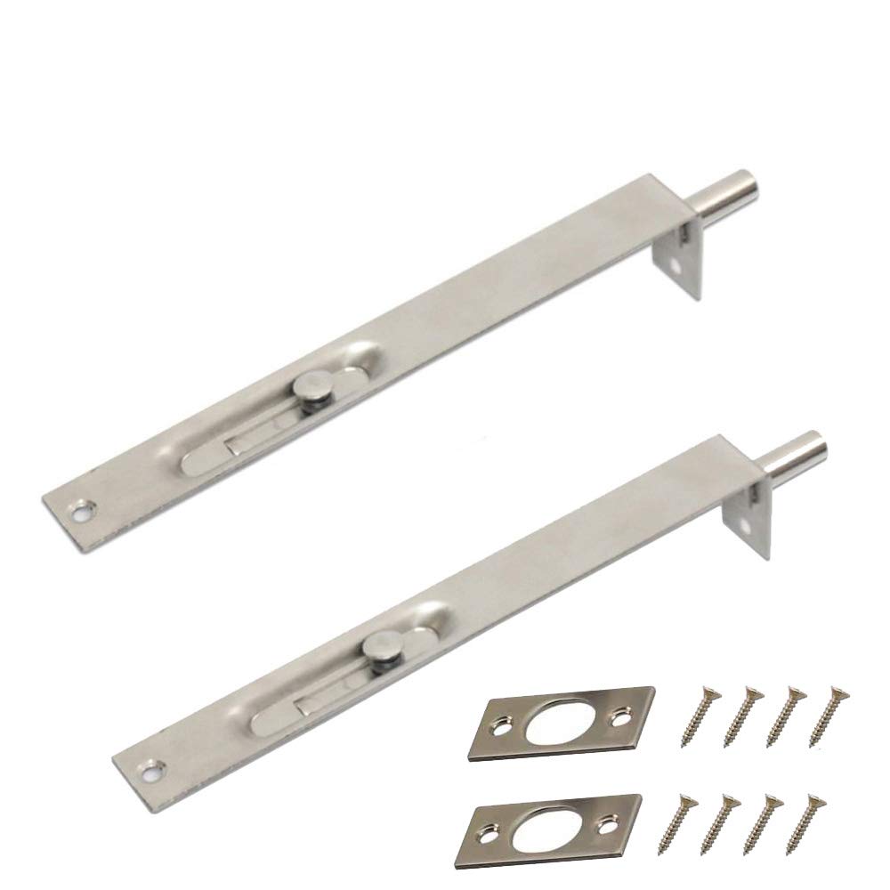 NUZAMAS 1 Pair 10 inch (25cm) Heavy Duty Stainless Steel Door Edge Lever Slide Bolt Latch Lock, French Double Doors