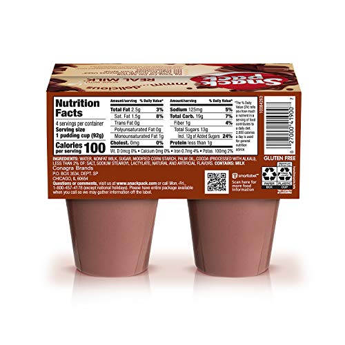 SNACK PACK PIE PUDDING CUPS, CHOCOLATE, PACK OF 4,13 OUNCE
