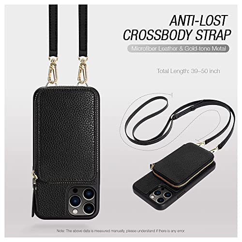 ZVE iPhone 13 Pro Wallet Case Crossbody, Zipper Phone Case with RFID