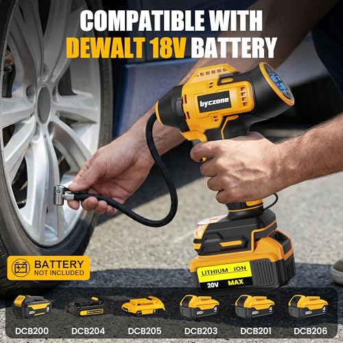 Tyre Inflator Compatible with Dewalt 18V Battery, 160 PSI Cordless Air Compressor with LCD Digital Pressure Gauge, Auto-Shut Off & Fast Inflation, Tire Inflator for Car, Bike, Sport Ball (Tool Only)