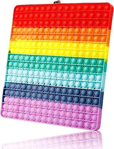 Big Size Push Pop Bubble Fidget Spinner Pop It Silicone Toy - 20 Cm Rainbow Square 100 Bubbles