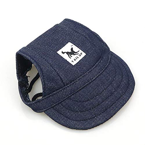 Leconpet Baseball Caps Hats with Neck Strap Adjustable Comfortable Ear Holes for Small Medium and Large Dogs in Outdoor Sun Protection (XL, Blue Jeans)