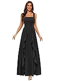 Clothfun Black Ruffle Long Bridesmaid Dresses for