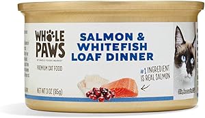Whole Paws, Wet Cat Food, Salmon & Whitefish Loaf Dinner, 3 Ounce