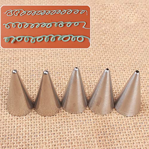 BLUGUL 5pcs Round Piping Nozzle, Round Tip, for Cake Pastry Decorating, Icing Decoration, Stainless Steel