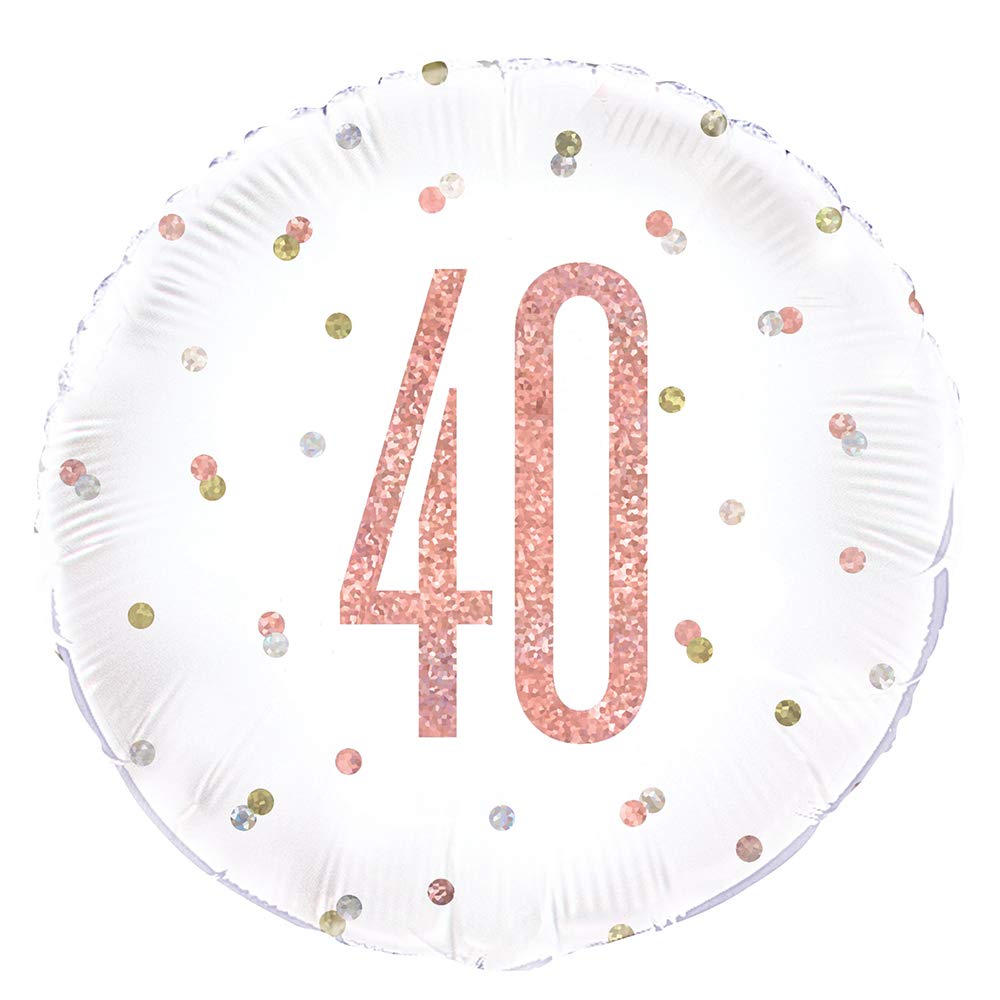 Dazzling Rose Gold 40th Birthday Glitz Round Foil Balloon (45cm) - Perfect for Birthday, Annivesaries & Memorable Celebrations - 1 Pc